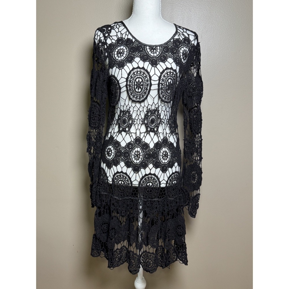 EUC Free People Black Crochet Dress/Swimsuit Cover Size L